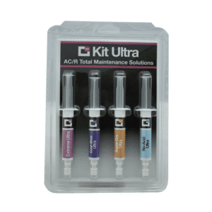 Errecom RK1421.H3 Kit Ultra, a comprehensive AC/R maintenance solution in a black carrying case, showcasing various tools, leak sealants, UV dyes, and diagnostic equipment for HVAC/R system upkeep.