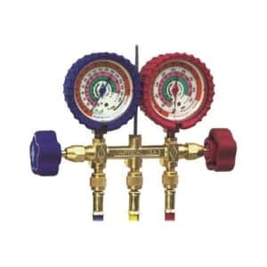 Imperial 481CKPC 2 Valve Brass Manifold for R22, R134a, and R404a refrigerants. A durable brass manifold gauge set for HVAC/R system diagnostics and charging.