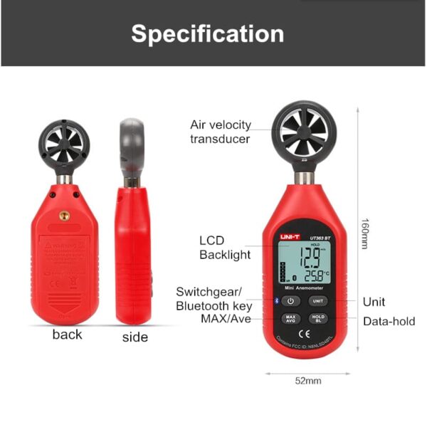 ut363bt bluetooth mini anemometer